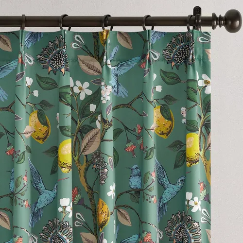 Miniatura 12 de Cortinas beige para cocina, 36 pulgadas de largo, diseño floral botánico de limón y colibrí, cortinas plisadas para oscurecer la habitación