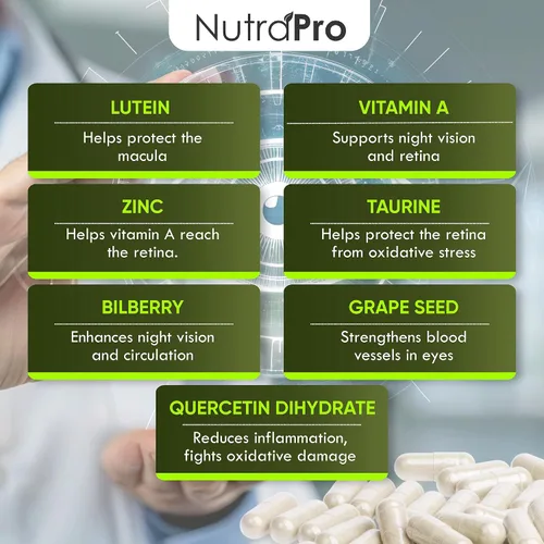 Miniatura 6 de NutraPro Apoyo a la visión: las mejores vitaminas para los ojos para una visión borrosa. Suplementos oculares para adultos con luteína para la salud