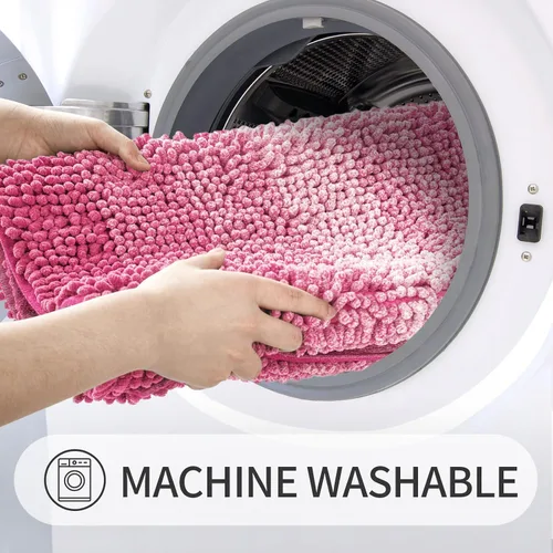 Miniatura 5 de Gibelle Juego de 2 alfombras de baño color rosa, juego de alfombras de baño antideslizantes de felpilla, alfombra absorbente para ducha y baño
