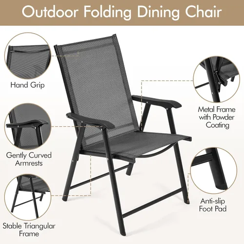 Miniatura 6 de Yaheetech Juego de 2 sillas de comedor para patio con reposabrazos, sillas plegables para exteriores con marco de metal y respaldo para césped