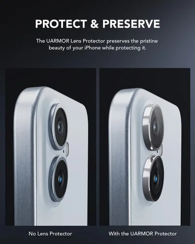 Miniatura 4 de UARMOR - Protector de lente de cámara compatible con iPhone 17, 16 y 16 Plus: vidrio templado 9H y cubierta de aluminio, transparente HD, kit