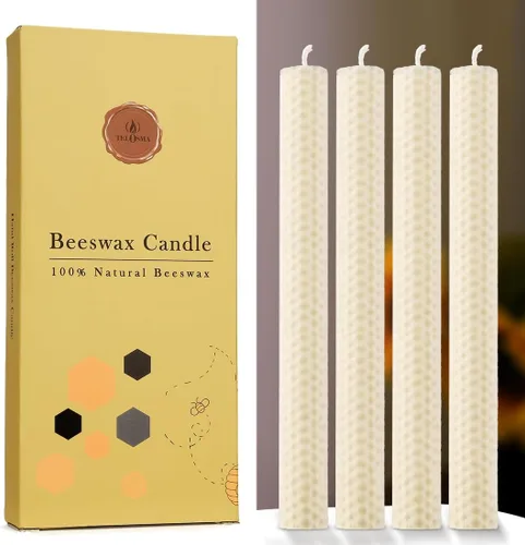 Paquete de 4 velas cónicas de cera de abeja enrolladas a mano, sin goteo, aroma natural orgánico, 8 pulgadas en blanco hueso