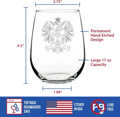 Miniatura 4 de Custom Polish Eagle Personalized Stemless Wine Glass - Poland Gifts or Party Decor for Women & Men - Large 17 Oz Wine Glasses - Customized Wine