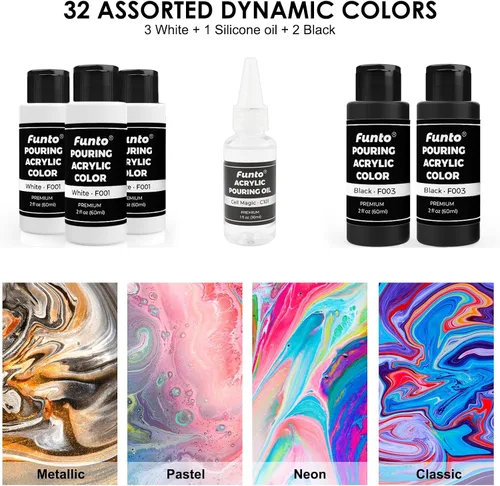 Miniatura 3 de Funto Juego de pintura acrílica para verter, 36 botellas, con aceite de silicona, alto flujo, premezclado, suministros de arte para verter sobre