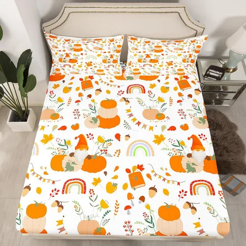 Miniatura 9 de Erosebridal Sábana bajera ajustable de Halloween, diseño de calabaza de dibujos animados, diseño de arco iris para niños, niñas, adolescentes