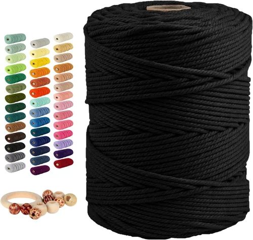 Miniatura 20 de Cordón de algodón macramé 5mmx109 yardas 4 hebras, Munzong Natural hecho a mano 4 cuerdas de algodón trenzadas para colgar en la pared, tejido