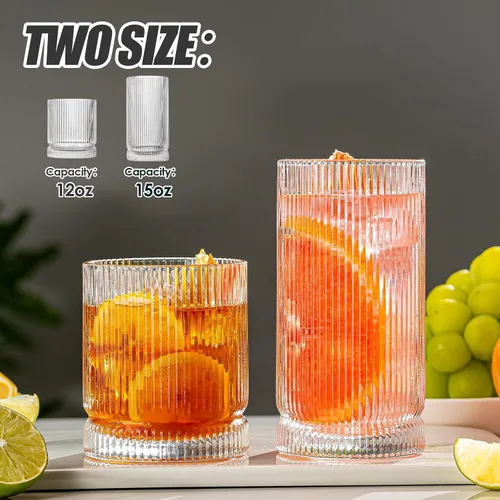 Miniatura 2 de Vasos para beber, juego de 8 vasos de vidrio estilo origami, 4 vasos altos de 15 onzas y 4 vasos de 12 onzas, tazas de mojito, copa de cóctel