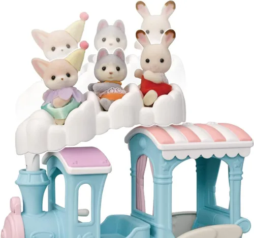Miniatura 8 de Calico Critters – Tren de arco iris de nube flotante – Serie de atracciones Calico Land – Juguete de simulación para niños, vehículo en miniatura