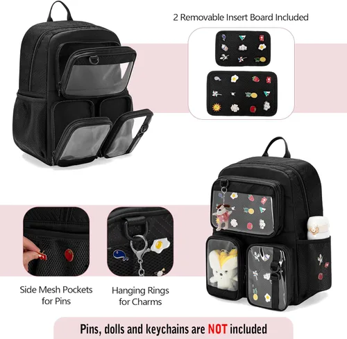 Miniatura 2 de Ita Bolso con Pin de Exhibición Mochila con Inserción, Mochila Estética Kawaii con Funda para Laptop para Cosplay y Concierto, Negro, Mediana