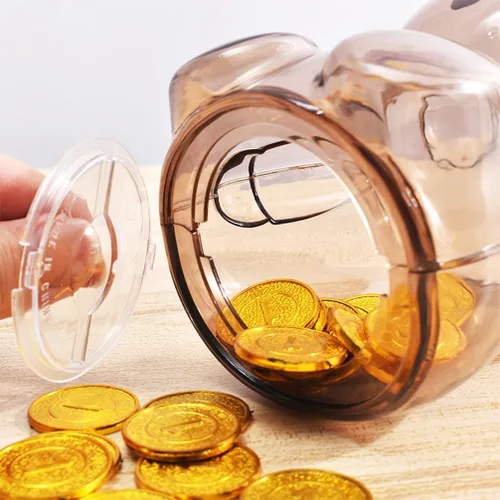 Miniatura 5 de DreamsEden Bonita alcancía de oso, pequeña caja de monedas de plástico para dinero, 5.9 pulgadas de alto