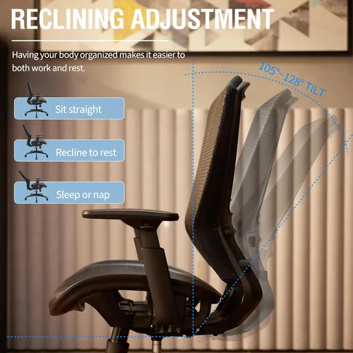 Miniatura 8 de ELABEST Silla de oficina de malla, silla de escritorio ergonómica para computadora, silla de tarea resistente - Soporte lumbar y reposabrazos Negro