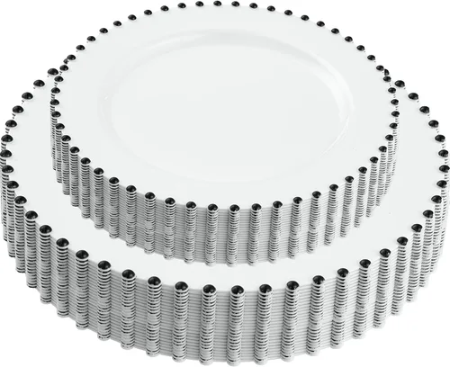 Miniatura 38 de Plasticpro - Juego de platos combinados de 32 piezas de plástico para cena, platos desechables de plástico elegantes y resistentes para fiestas de 7