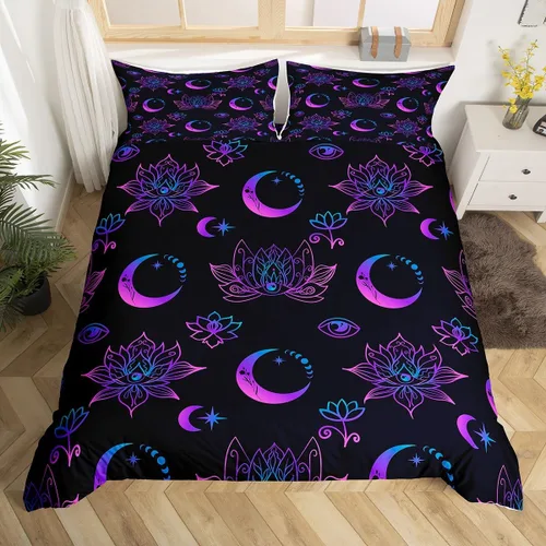 Miniatura 43 de Erosebridal Juego de ropa de cama bohemio con sol y luna, funda de edredón hippie de 3 piezas, colorida funda de edredón teñida anudada, funda
