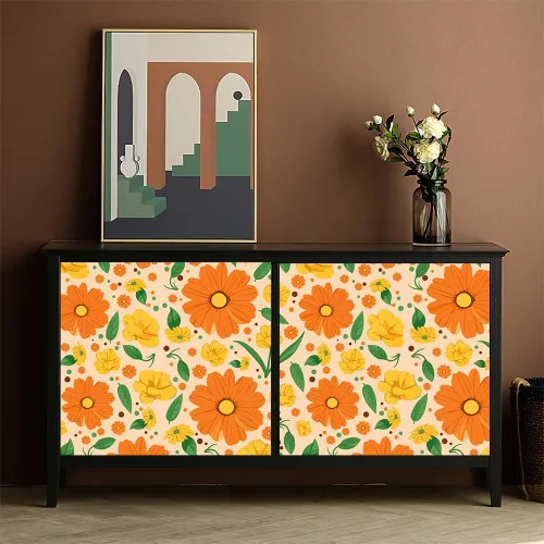 Miniatura 3 de Papel tapiz floral vintage para despegar y pegar, flores amarillas brillantes, autoadhesivas, removibles, adhesivos de pared para gabinetes