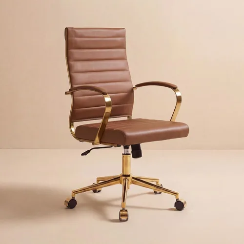 Okeysen Silla de escritorio de oficina dorada, sillas ergonómicas de cuero modernas para sala de conferencias, silla ejecutiva acanalada ajustable