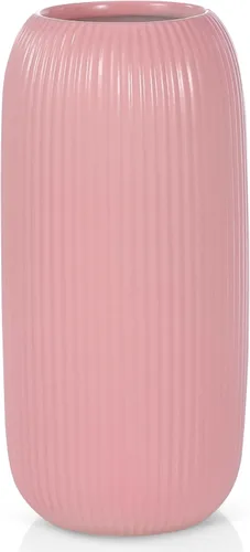 Miniatura 15 de Jarrón de cerámica para flores – Jarrón moderno pequeño con textura acanalada para decoración del hogar, hierba de pampas, decorativo, estilo Blanco