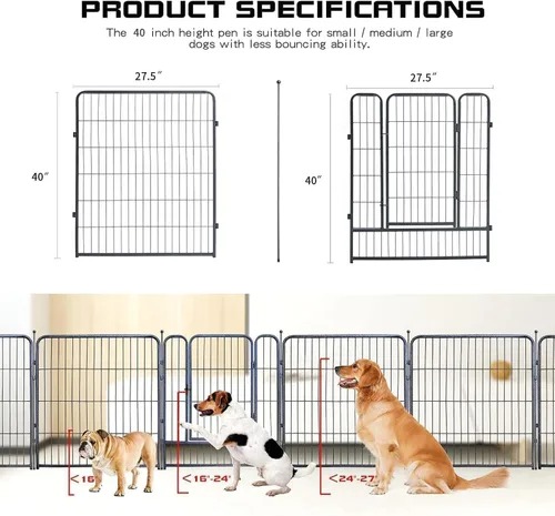 Miniatura 3 de Corralito para perros, 32/40/45 pulgadas de altura resistente, plegable para interiores y exteriores antioxidante, cerca de ejercicio para perros
