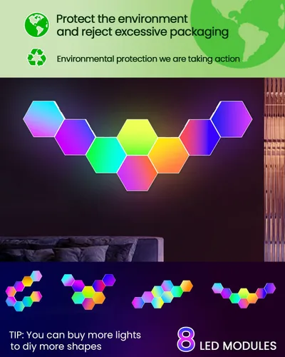 Miniatura 4 de NIUCOO Paneles de pared con luces LED hexagonales, luces RGB inteligentes para juegos con aplicación y sincronización de música, azulejos