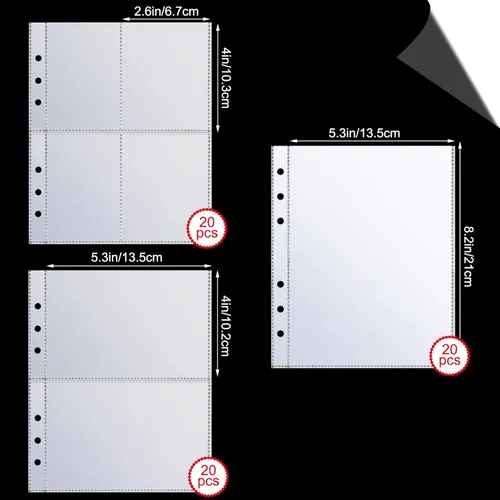 Miniatura 2 de 60 piezas de bolsillos transparentes para carpeta A5, fundas para tarjetas de 4/2/1, bolsas para álbum de fotos, carpeta para documentos, fundas