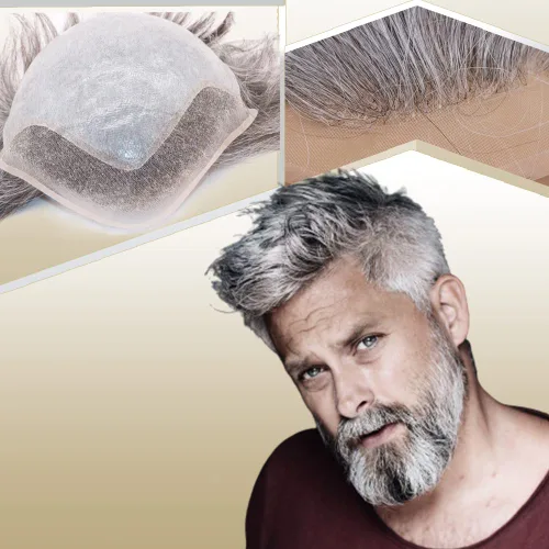 Miniatura 26 de Peluca de cabello humano europeo de repuesto para hombre, encaje suizo frontal, 0.003 in, piel fina, poliuretano, con bucle, 10 x 8 pulgadas, 20%