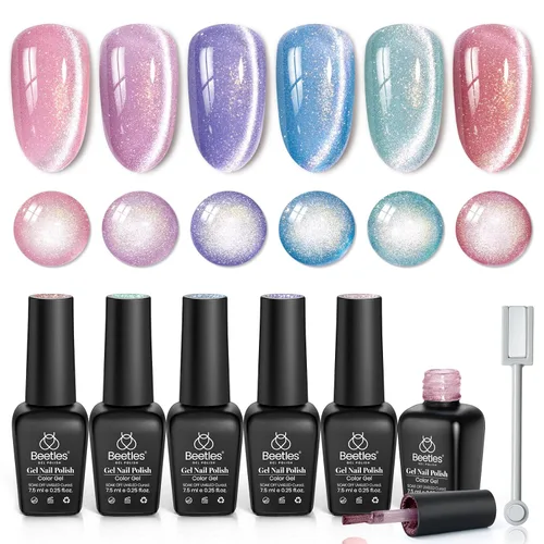Miniatura 19 de Beetles - Juego de esmaltes de uñas de gel Jelly de 6 colores, tonos nude, rosa, marrón, con brillo y efecto de glitter, kit de esmaltes de gel
