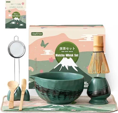 Miniatura 21 de Clay&Fire Juego de batidor de matcha, juego de matcha de cerámica, cuenco de matcha con asa y batidor, juego de té matcha de 9 piezas para amantes