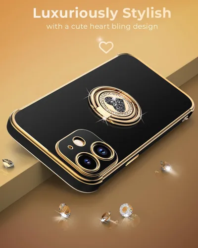 Miniatura 5 de XYZ Funda para iPhone 11 con Soporte, Funda para Teléfono con Soporte de Doble Anillo con Patilla, Funda Protectora de Lujo Brillante para Mujeres