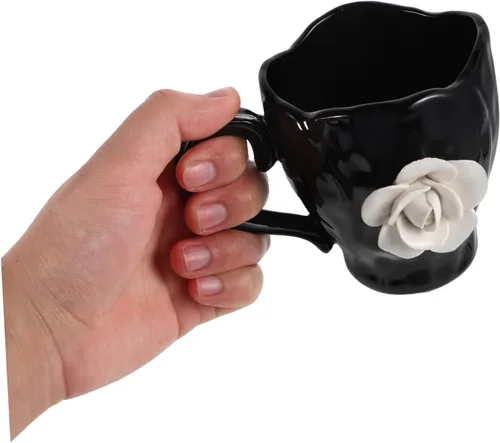 Miniatura 4 de Cabilock Bonita taza de café de cerámica floral con asa, taza de té de viaje irregular para mujer, diseño para té de tarde, Navidad y uso diario