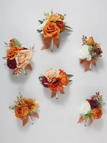 Miniatura 6 de Rinlong 6 centros de mesa de flores surtidos para bodas, mesas de otoño, centro de mesa, ramos de dama de honor de color naranja quemado, estante
