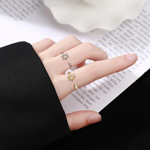Miniatura 5 de YILUOCD Anillo de circón de estrella de David para mujer, amuleto simple Magen David Wiccano, anillos ajustables hexagonales, joyería judía