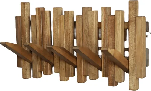 Miniatura 2 de Perchero de Piano de Madera Natural Montado en la Pared Perchero de Pared Gancho de Pared Abatible con 5 Ganchos Gancho de Pared para Entrada