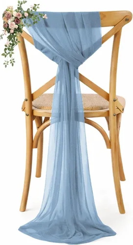 Miniatura 35 de VDS Paquete de 25, Rojo Manzana, Lazos de Gasa para Sillas con Bordado de Chiffon, Funda para Silla con Moño en la Parte Posterior, Ideal