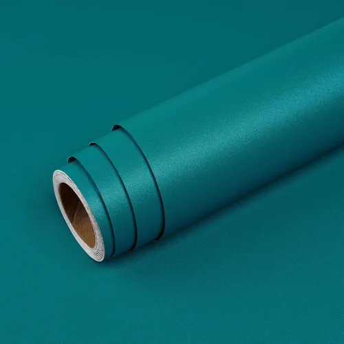 Miniatura 6 de Livelynine Papel tapiz de color verde azulado para despegar y pegar, papel de contacto verde azulado para armarios, escritorio, papel tapiz
