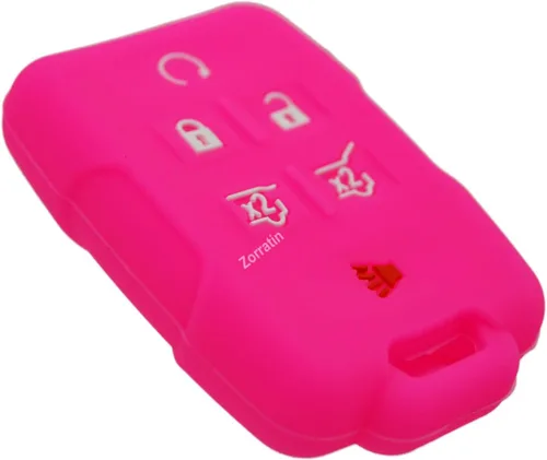 Protector de silicona para llavero con control remoto GMC Yukon y Chevrolet Suburban Tahoe 2015-2020 SUV con encendido de llave giratoria Rosa fuerte