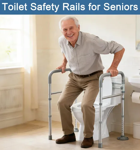 Miniatura 9 de HOMLAND Rieles de seguridad para inodoro para personas mayores, altura y ancho ajustables, asas de inodoro de 350 libras para ancianos