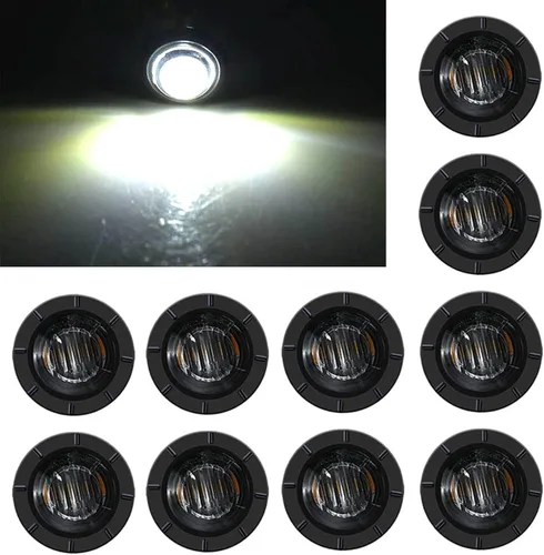 FXC - 10 luces LED redondas de 3/4" - frontales y traseras, luz intermitente lateral, intermitentes para camión, coche, autobús, remolque, Blanco