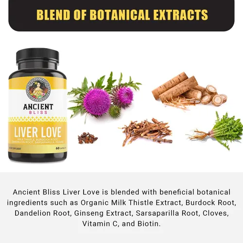 Miniatura 3 de Ancient Bliss Liver Love - Suplemento natural de desintoxicación hepática y salud hepática de cardo mariano - Apoya el hígado saludable en hombres