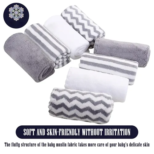 Miniatura 5 de Paquete de 8 paños para eructos súper suaves para bebé, paños para bebé, ultra absorbentes, grandes, para recién nacidos, para niños y niñas, trapos