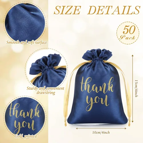 Miniatura 2 de Sieral 50 piezas de bolsas de regalo de satén con cordón "Thank You" para joyería y dulces, bolsas para mujeres, para Navidad, boda, baby shower