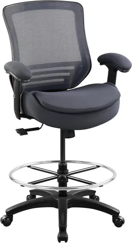 Miniatura 8 de Silla de dibujo de oficina de 400 libras, cojín de asiento doble ancho para escritorio de alto pie con soporte lumbar y reposapiés ajustable Negro
