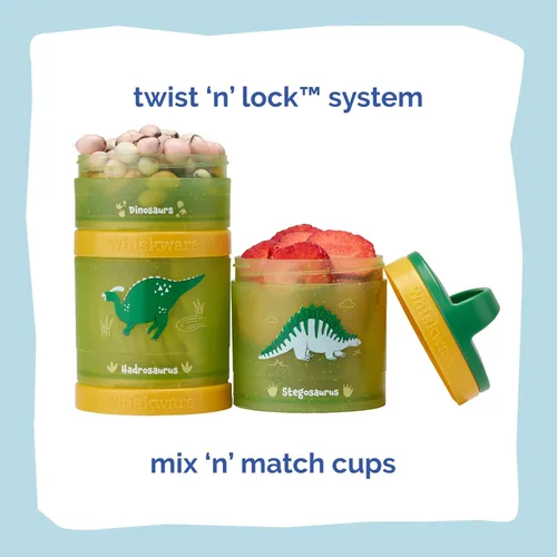 Miniatura 3 de Whiskware - Dinosaurios - Recipientes apilables para aperitivos para niños y niños pequeños, 3 vasos apilables para la escuela y los viajes