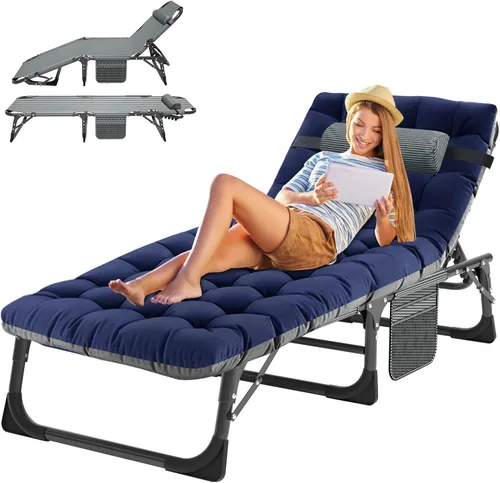 Miniatura 24 de ABORON Catres de campamento de 5 posiciones para adultos, catre de dormir plegable al aire libre, tumbona plegable con almohada, silla reclinable