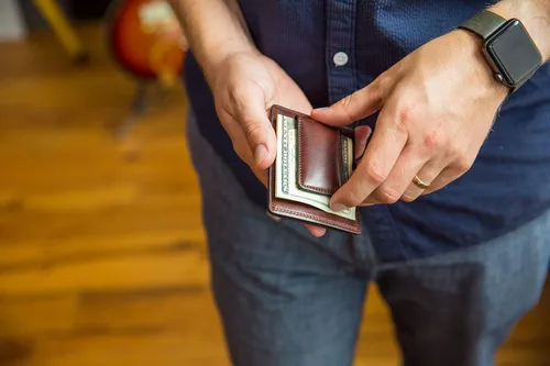 Miniatura 6 de Bosca Cartera de cuero con bolsillo frontal de lujo para hombre, Marrón oscuro