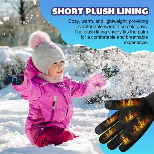 Miniatura 2 de OOPOR Guantes de invierno cálidos para correr, para niños, para clima frío, ciclismo, nieve, esquí, deportes, niños y niñas de 4 a 12 años