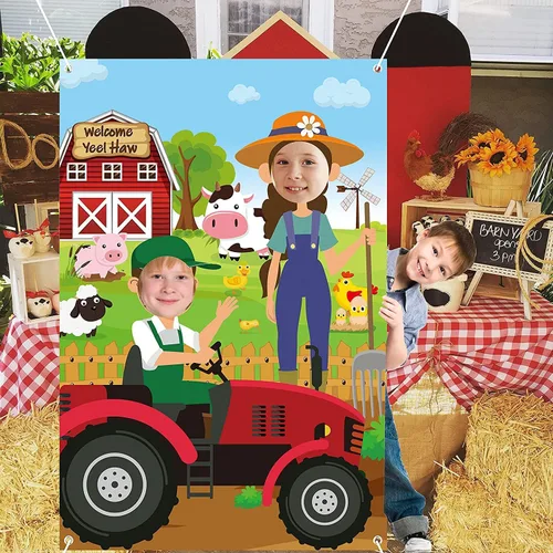 Haooryx Accesorios para cabina de fotos de animales de granja, animales de granja, tela de satén grande, accesorios para cabina de fotos, telón de