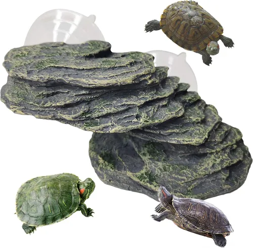 kathson Plataforma para tomar el sol de tortuga, rampa de escalada de tortugas para bebé, esquisto, reptiles, muelle, terraza, piedra, pequeño