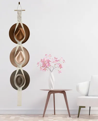 Miniatura 7 de Organizador de sombreros de macramé para pared, colgadores bohemios para colgar en la pared, tejido a mano, organizador decorativo para sombreros
