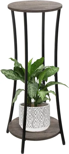 YINMIT - Soporte para plantas de interior, estante de 2 niveles y redondo para macetas, estante para macetas de flores, estante de soportes Gris