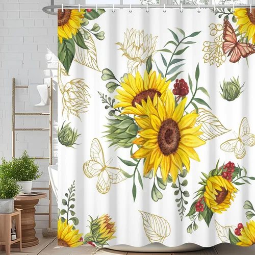 Miniatura 38 de Cortina de ducha de eucalipto verde salvia Velaequezii con plantas de acuarela, hojas botánicas de primavera impresas, cortina de baño impermeable