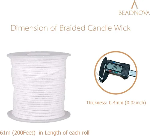 Miniatura 2 de BEADNOVA Candle Wick - Mecha trenzada de algodón trenzado de 400 pies para velas y fabricación de velas (400.3 ft/134 yardas/400 pies)
